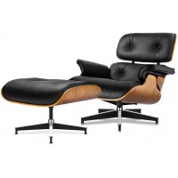 Mid Century Lounge Chair and Ottoman Modern Chair Classic Design Top Black Grain Leather Palisander Wood Heavy Duty Base Support for Living Room Study Lounge Office