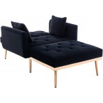 Modern Chaise Lounge Chair with 2 Pillows Velvet Tufted Upholstered Fabric Chaise Chair w Armrest and Adjustable Reclining Backrest Single Futon Sleeper Sofa for Living Room Bedroom Small Space