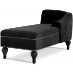 Modern Chaise Lounge Indoor Chair Tufted Fabric Elegant Victorian Vintage Style Long Lounger for Office or Living Room Nailheaded Sleeper Lounge Sofa Black