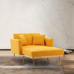 Modern Velvet Tufted Chaise Lounge Sofa Bed for Living Room Thick Padded Accent Chair Armchair with Gold Metal Legs Yellow