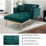 NOSGA Modern Tufted Velvet Sofa Chaise Lounge Indoor Adjustable Backrest Lounge Sofa with Thick Padded Convertible Reclining Chair with Rose Golden Metal Legs for Living Room Home Office Green