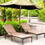 Pamapic Patio Lounge Chair Set 2 Pieces Patio Chaise Lounges with Thickened Cushion PE Rattan Steel Frame Pool Lounge Chair Set for Patio Backyard Porch Garden Poolside Beige