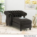 Phyllis Modern Glam Chesterfield Chaise Lounge Black and Dark Brown