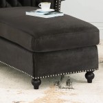 Phyllis Modern Glam Chesterfield Chaise Lounge Black and Dark Brown