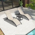 PURPLE LEAF Patio Chaise Lounge Set Outdoor Lounge Chair Beach Pool Sunbathing Lawn Lounger Recliner Chair Outside Tanning Chairs with Arm for All Weather Side Table Included Beige