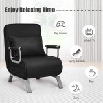 QWERTP Convertible Sofa Bed Sleeper Chair 5 Position Adjustable Backrest Folding Arm Chair Sleeper W Pillow Upholstered Seat Leisure Chaise Lounge Couch for Home Office,Gray