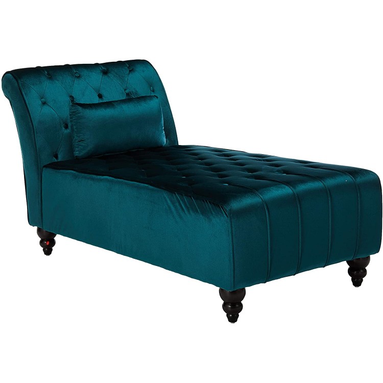 Rafaela Modern Glam Tufted Velvet Chaise Lounge with Scrolled Backrest Dark Teal and Dark Brown
