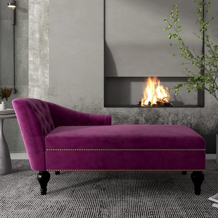 Sleeper Lounge Sofa,Chaise Lounge Indoor Chair Tufted Fabric Modern Long Lounger for Office or Living Room Nailheaded Purple