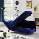 Storage Chaise Lounge Indoor Modern Upholstered Velvet Chaise with Tufted Cushion Sofa Recliner Lounge Chair with Adjustable Armrest and 2 Pillows for Bedroom Living Room Office Blue