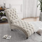Tufted Chaise Lounge Upholstered Chair Leisure Sofa Couch with One Bolster Pillow and Nailhead Trim Indoor Furniture
