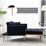 Velvet 2 in 1 Chaise Lounge Chair Indoor Modern Single Sofa Bed with Two Pillows Recliner Chair with 3 Adjustable Angles Convertible Sleeper Chair for Living Room and Bedroom Black