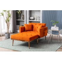Velvet Chaise Lounge Indoor Chair Modern Tufted Sofa Convertible Recliner with Adjustable Backrest and 2 Pillows for Living Room Bedroom Office Orange