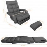 WAYTRIM Indoor Chaise Lounge Sofa Folding Lazy Sofa Floor Chair 6-Position Folding Padded Lounger Bed with Armrests and a Pillow Chaise Couch and a Pillow Chaise Couch Charcoal