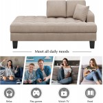Winwee Chaise Lounge Indoor Small Couch Tufted Upholstered Chaise Lounge Chair with Toss Pillow and Solid Wood Legs Sofa Couch Livingroom Bedroom Use