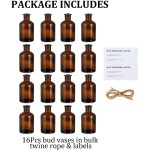 Apothecary Bottles 16Pcs Bud Vases 4.2oz with Twine Rope and Labels Boho Vases Amber Glass Vase Brown Glass Vase Vases for Centerpieces for Wedding Decor Centerpieces 2.2'' x 4.05''