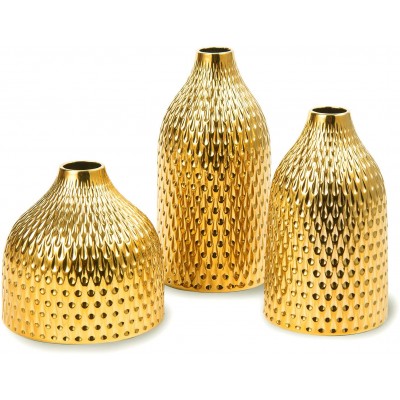 BASDHE Ceramic Vase Set 3 Small Vases Luxurious Home Decor Great for Centerpieces; Ideal Shelf Décor Table Décor Bookshelf Mantle Entryway- Gold