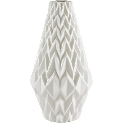 Brand – Rivet Modern Geometric Pattern Decorative Stoneware Vase Large Centerpiece 12.25"H White
