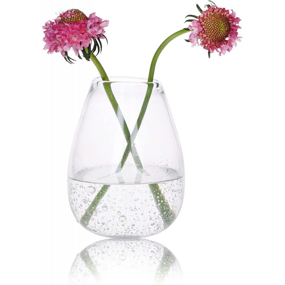 CASAMOTION Flower Vases Hand Blown Glass Home Decor with Rich Bubbles Round Clear Tabletop for Kitchen Dinning Room Small Centerpiece for Living Wedding Party Ornament,6 inch Height