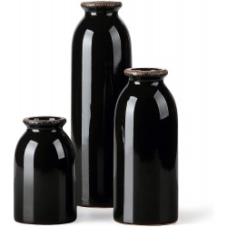 CwlwGO- Ceramic Rustic vase Set Suitable for Home Decoration 3 Piece Set of Glazed Decorative vase Suitable for Table Kitchen Living Room,Bedroom。（Black）