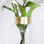 Cyl Home Vases Cylinder Clear Glass Flower Arrangement Vases Brass Band Decor Dining Table Centerpieces Gifts for Wedding Housewarming Party 11.8'' H x 4.7'' D