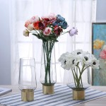 Cyl Home Vases Cylinder Clear Glass Flower Arrangement Vases Brass Band Decor Dining Table Centerpieces Gifts for Wedding Housewarming Party 11.8'' H x 4.7'' D