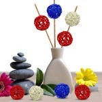 EBaokuup 18PCS 4th of July Natural Rattan Balls Decorations 1.96 Inch Red White and Blue Wicker Rattan Balls for Independence Day Home Decor DIY Craft Vase Bowl Filler Table Decoration