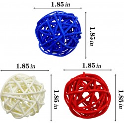EBaokuup 18PCS 4th of July Natural Rattan Balls Decorations 1.96 Inch Red White and Blue Wicker Rattan Balls for Independence Day Home Decor DIY Craft Vase Bowl Filler Table Decoration