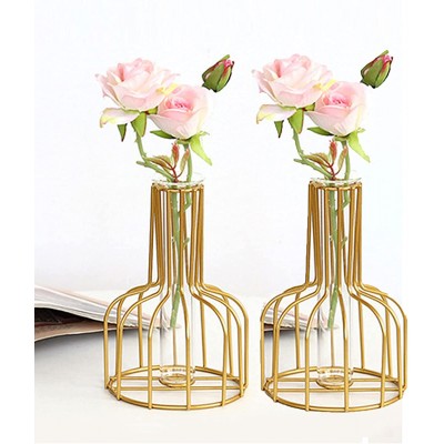Flower Vases with Iron Art Frame Metal Flower Vase Test Tube Vase Iron Art Flower Vase Clear Vase Decorative for Living Room Wedding Holiday Party