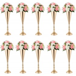 Gold Vase Centerpiece Table Decorations 10 Pcs Metal Tabletop Flower Stand Wedding Decorations for Reception 14in Trumpet Tall Flower Vase for Birthday Weddings Anniversary Home Decor