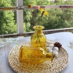HANIHUA Glass Vase for Flowers Small Bud Vase for Decor 3 Pack Home Decorative Vase Set Round Vintage Yellow Glass Bottles Vase for Rustic Home Wedding Centerpiece Housewarming 2.87"X 5.4"