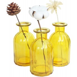HANIHUA Glass Vase for Flowers Small Bud Vase for Decor 3 Pack Home Decorative Vase Set Round Vintage Yellow Glass Bottles Vase for Rustic Home Wedding Centerpiece Housewarming 2.87"X 5.4"