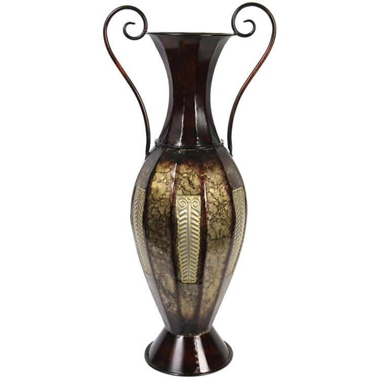 Hosley 26 Inch High Tall 2 Tone Metal Vase with Handles. Ideal Gift for Wedding Special Occasion Party Spa Meditation Votive Candle Garden Dried Floral Setting P9