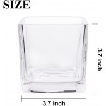 HWASHIN Set of 6 Glass Cube Vases 4 x 4 Inch Clear Square Flower Vases with Sponge Brush Candle Holders Decorative Centerpieces for Home Events or Weddings