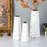 LIONWEI LIONWELI 10inch White Gold Finish Marble Ceramic Flower Vase Home Decor Vase and Table Centerpieces Vase Ideal Gifts for Friends and Family Christmas Wedding Bridal Shower