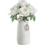 MyGift Farmhouse White Ceramic Vase with Handle Antique Jug Style Flower Vase