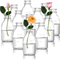 Okllen Set of 12 Glass Bud Vase Small Milk Bottle Flower Vases Decorative Glass Bottles Vintage Bud Vases Centerpiece for Home Decor Wedding Reception Clear