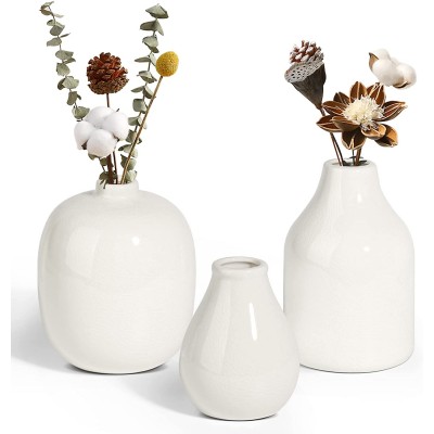 OppsArt Modern Ceramic Vases for Decor Set White Decorative Flower Vases for Farmhouse Fireplace Small Rustic Centerpieces Boho Decoration for Home Office Living Room Kitchen Shelf Table 3-Pack
