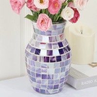 Purple Vases Home Decor Lavender Mosaic Flower Vases Decorative Mercury Stained Glass Vase for Table Livingroom Bedroom Bookshelves