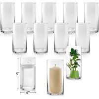 Set of 12 Glass Cylinder Vases 8 Inch Tall Multi-use: Pillar Candle Floating Candles Holders or Flower Vase – Perfect as a Wedding Centerpieces.