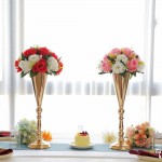Tabletop Metal Wedding Flower Trumpet Vase Table Decorative  Gold ,Silver Candlestick Holders Flower Vase Stand Wedding Road Lead Tall Flower Holders Gold 10xL