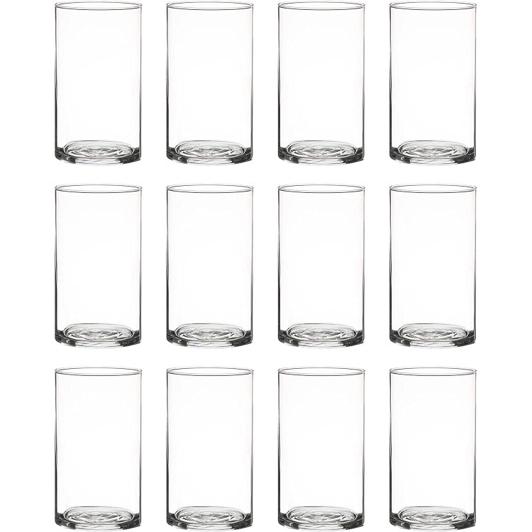 Ufoabyy 6 Inches Tall 15 cm Clear Glass Cylinder vases,Pack of 12 Centerpiece Flower Vase,Floating Candle Holder for Home & Garden Decor Wedding Party.