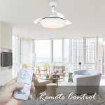 42 Inch Modern Retractable Ceiling Fan CCT Dimmable LED Light Remote Control Silent Motor Invisible Blades Sleep Mode Smart White Modern Ceiling Fan for Living room Bedroom Home Decor. White