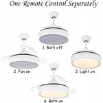 42 Inch Modern Retractable Ceiling Fan CCT Dimmable LED Light Remote Control Silent Motor Invisible Blades Sleep Mode Smart White Modern Ceiling Fan for Living room Bedroom Home Decor. White
