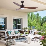 52 Inch Walnut Wood DC Motor Ceiling Fan with Light Dimmable LED Lighting & Large Propeller 6 Speed Quiet Ceiling Fan with Remote Control 3 Blades for Outdoor Farmhouse Patio Brown