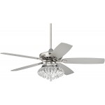 52" Journey Modern Indoor Ceiling Fan with LED Light Dimmable Remote Control Brushed Nickel Balde Clear Crystal Ball Strand for House Bedroom Living Room Home Kitchen Dining Casa Vieja