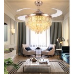 A Million 42" Crystal Ceiling Fan with Light Modern Luxury Chandelier Retractable Blades Remote 3 Speeds 3 Color Changes Silent Ceiling Fans Lighting Fixture LED Kits Included