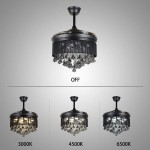 AFANQI 42"Crystal Ceiling Fan with Light Chandelier with 3 Speed 3 Color Indoor LED Remote Control Chandelier Retractable Fandelier Luxury Lighting for Dining Room Decorate42"Black Crystal