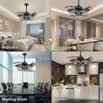 DuMaiWay 36" Caged Ceiling Fan With Lights Industrial Retro Ceiling Fans With Remote Controller Vintage Style For Farmhouse Living Room Bedroom Restaurant 5 Lights 4 Fan Blades Black