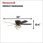 Honeywell Glen Alden 52-Inch Ceiling Fan with Sunset Shade Lights Hugger Flush Mount Low Profile Five Reversible Cimarron Ironwood Blades Oil-Rubbed Bronze