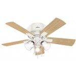 Hunter Crestfield Indoor Low Profile Ceiling Fan with LED Light and Pull Chain Control 42" Fresh White